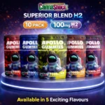 Cannashock Apollo Gummies H2 10 pack 100mg each superior blend edible gummies available in strawberry blueberry cherry lemon and pineapple flavours Ireland