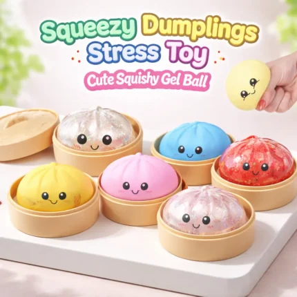 Cute squeezy dumpling stress toy in bamboo box soft squishy gel fidget toy multiple colours
